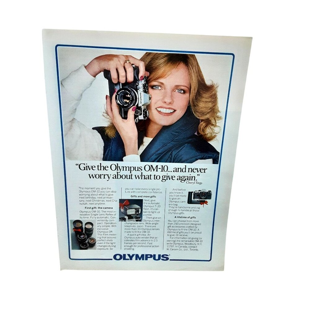 Vintage 1981 Olympus OM-10 Camera Ad Cheryl Tiegs Photography Gift Print
